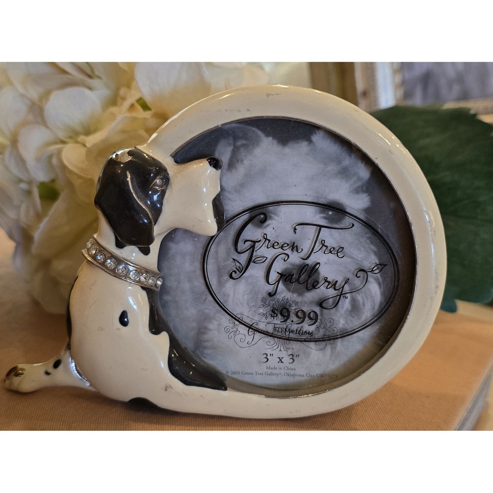 Dalmatian Dog Photo Picture with Rhinestone Collar Green Tree Frame 3" Photo